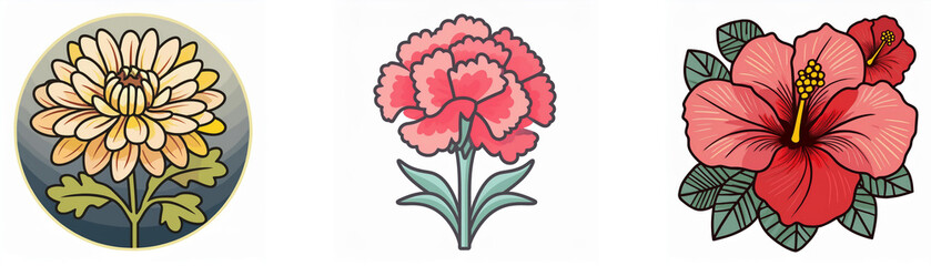 Obraz premium Three hibiscus flowers depicted in a vibrant double exposure style, showcasing their intricate details and tropical beauty.