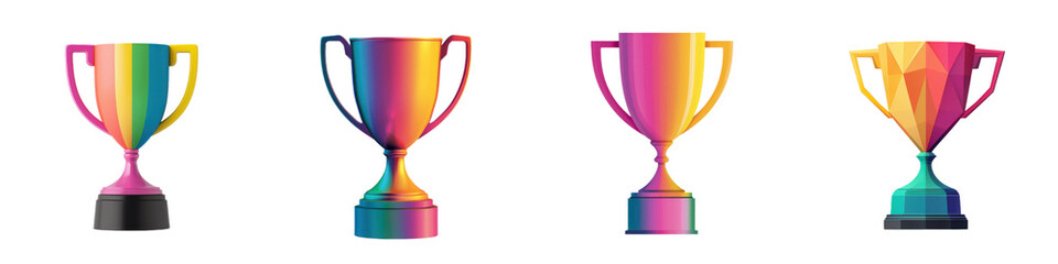 A series of colorful trophies showcasing sleek designs and vibrant hues.