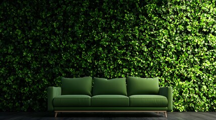 Fototapeta premium Green Sofa Against Lush Green Living Wall