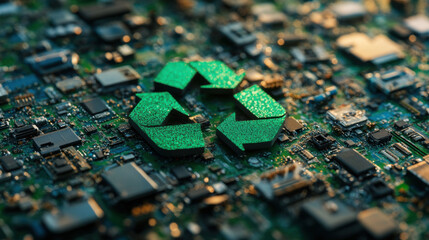 Recycling symbol on electronic circuit boards promoting eco friendly e waste management