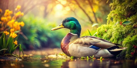 Obraz premium Classic mallard duck photos: vintage nature's beauty, retro wildlife.