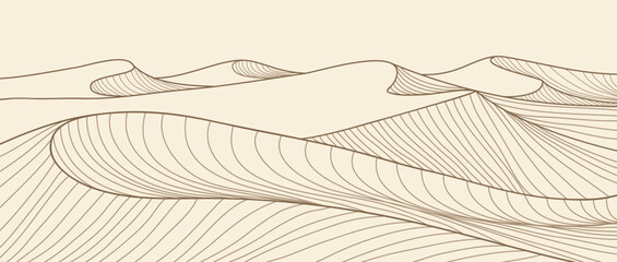 Hand drawn desert illustration sketch with line art print. Abstract contemporary aesthetic background landscape