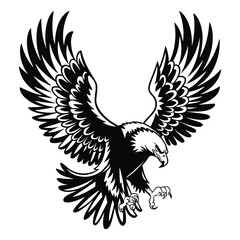 Eagle silhouette vector illustration with a bold and majestic design. Isolated on a white background. Perfect for logos, icons, and graphic projects.