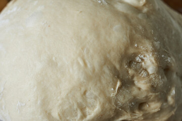 Raw dough for baking bread. Close-up. Selective focus.