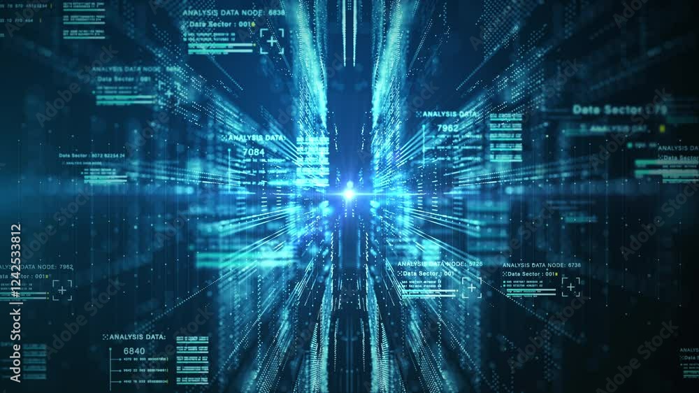 Aufkleber Technology blockchain data network with nodes and lines, Futuristic digital data network connection. Artificial intelligence technology, Big data transfer concepts.