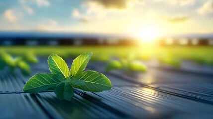 Green Sprout Growing at Sunrise in a Field