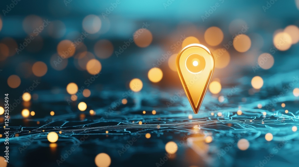 Poster location gps icon close up of a glowing navigation symbol on a mobile device, representing active gp