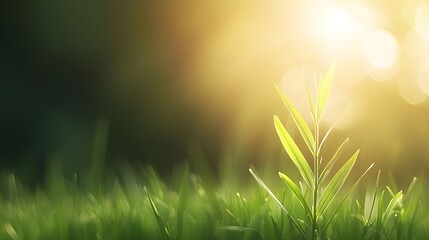 Green Sprout in Sunlight with Grassy Background
