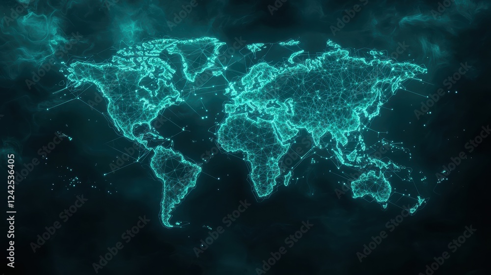 Poster world map global network connection abstract world map highlighting global connectivity with blue an
