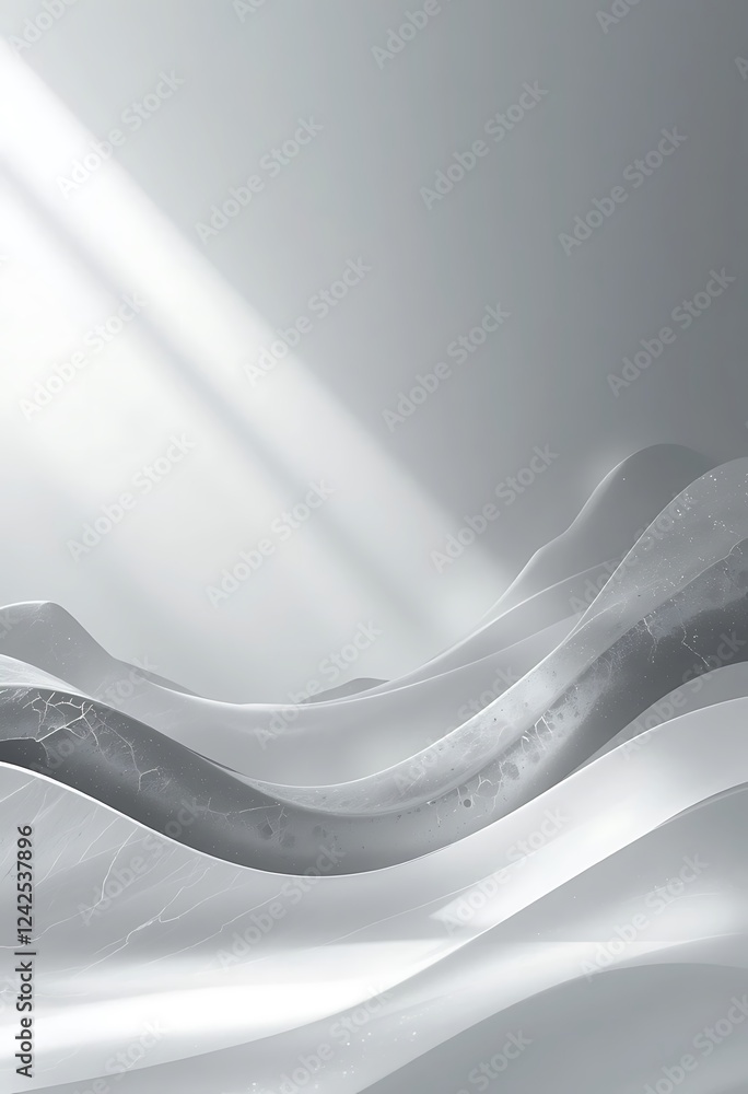 Poster abstract grayscale undulating landscape with light rays