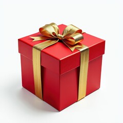 Obraz premium Vibrant Red Gift Box with Golden Ribbon on Stunning White Background