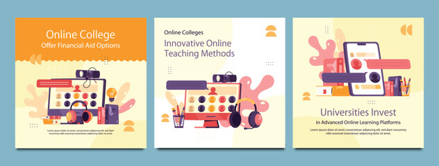 School admission open social media post design, back-to-school promotion square banner layout template, educational Instagram and Facebook post kit, high-quality web banner for enrollment ads bundle