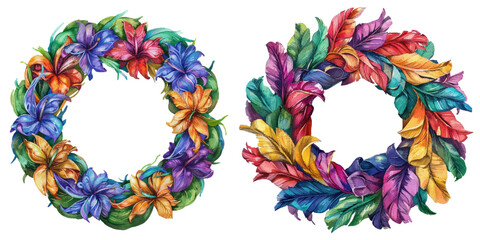 mardi gras fetive wreath splash watercolor vector illustration