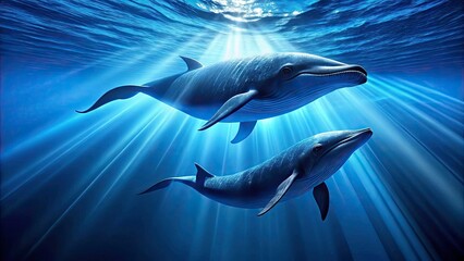 Naklejka premium Stunning Silhouette Photography of Majestic Blue Whales in Ocean Depths, Capturing Their Graceful Curves and Natural Habitat for Nature Lovers and Marine Conservation Enthusiasts