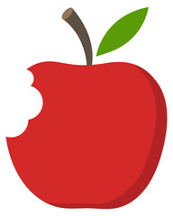 Red bitten apple flat icon isolated on white background.