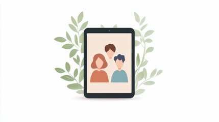 Virtual support group session on tablet home environment digital interaction family connection modern viewpoint