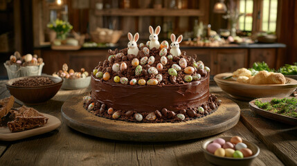 Fototapeta premium Easter Chocolate Cake with Bunnies