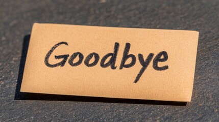 A close-up of a modern handwritten note with the word "Goodbye" on it, depicting an image of a blank, space for text.