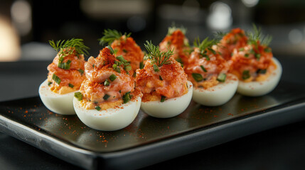 Delicious Salmon Deviled Eggs Appetizer.