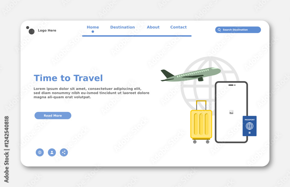 Aufkleber travel website landing page. flight booking. graphical user interface for website page
