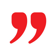 Red quote marks icon silhouette vector flat illustration design on white background.