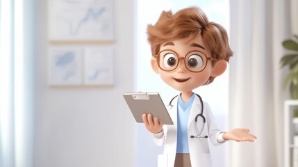 Interactive pediatric virtual doctor experience for kids digital health cartoon style bright clinic setting engaging and fun