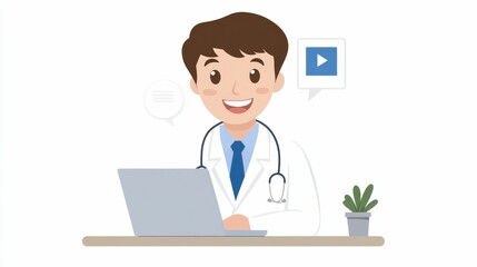 Fototapeta premium Doctor following up with patient via message virtual consultation digital health office close-up communication