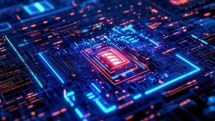 Obraz premium Abstract digital AI technology matrix with complex algorithms and neon-like effects.