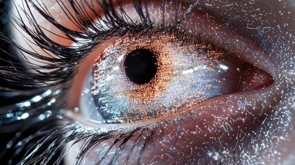 Eye Data Visualization Human eye emitting streams of data and holographic codes, representing the integration of vision with AI and machine learning.