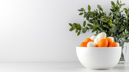 Easter Eggs in Bowl with Greenery