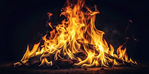 Fototapeta premium Vintage Style Fire Flames on Black Background - Captivating Warmth with Retro Aesthetic, Perfect for Artistic Projects, Backgrounds, and Creative Designs