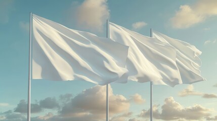 Blank three white flags in the sky Branding mockup