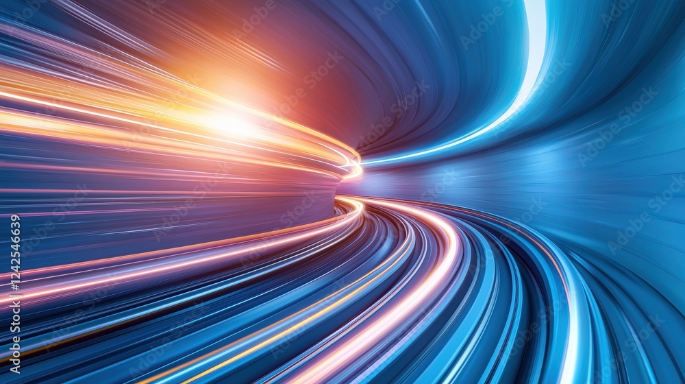 Poster hyperloop train hyperloop pod zooming through a modern tunnel with light streaks, symbolizing fast, 