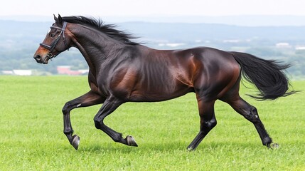 Obraz premium Stallion galloping pasture, countryside background, equestrian