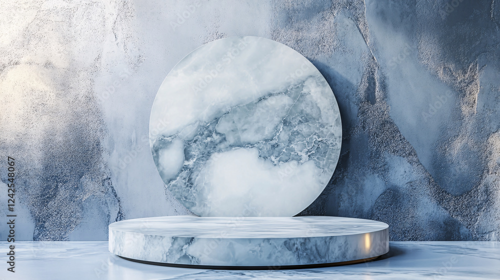 Poster an abstract marble background with a podium for product representation.