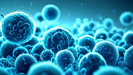 close up of 3d microscopic blue bacteria 
