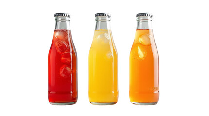  three glass bottles of beverages displayed side by side. 