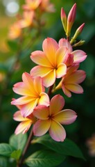 Obraz premium Yellow and pink blooms intertwined with greenery, flowers, branch, pink