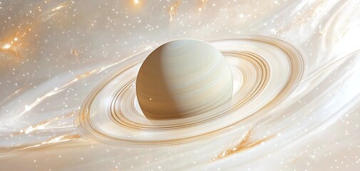 Majestic View of Saturn's Halo System Glowing in Pastel Starlit Space.