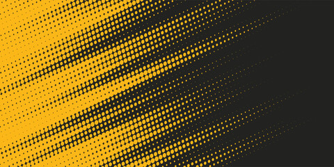 Dots pop art comics sport style vector illustration. Dots halftone yellow and black color pattern gradient grunge texture background.