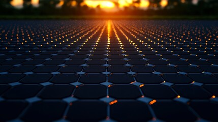 Naklejka premium Hexagonal Solar Panels at Sunset