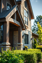 Luxury House Exterior: Modern Architecture, Wood and Stone Design