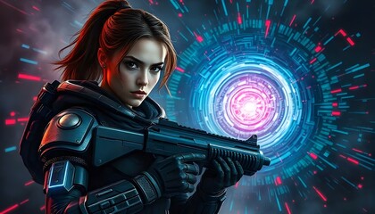 Cyberpunk Female Soldier Sci Fi Art Futuristic Weapon
