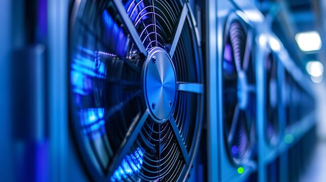 Powerful cooling fans are working non stop to cool down working servers in a modern data center