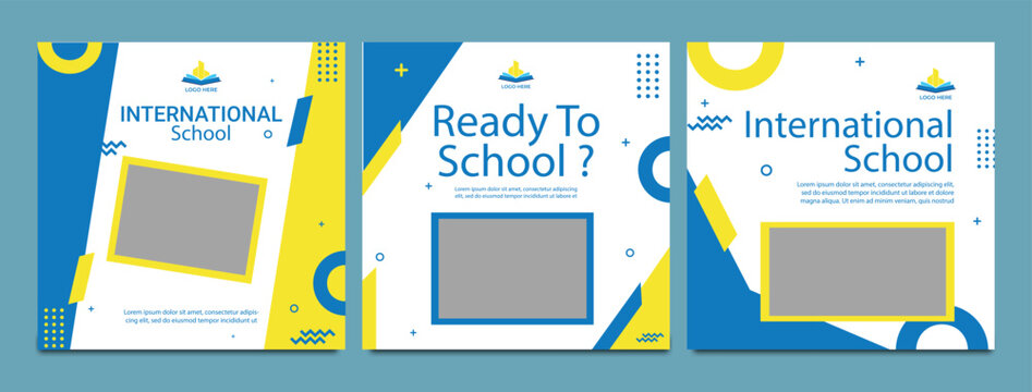School admission open social media post design, back-to-school promotion square banner layout template, educational Instagram and Facebook post kit, high-quality web banner for enrollment ads bundle