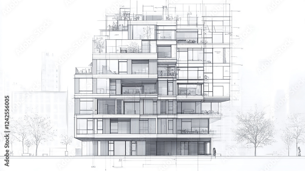 Aufkleber modern building sketch architectural model showcasing building design and layout