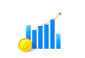 Generative AI Financial Growth Chart: Upward Trend Visualized with 3D Bar Graph and Gold Coin