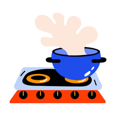 A flat style icon of a boiling pot 
