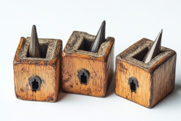 2085. Multi-tiered view on a set of pencil sharpeners, studio lighting, isolated on a white background --ar 3:2 --v 6.1 Job ID: 64a69cd8-22b9-474c-b671-f7b0b5db1ad4
