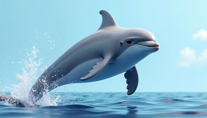 Obraz premium Majestic Dolphin Leap: A 3D Render of a Dolphin Soaring Through the Ocean Waves